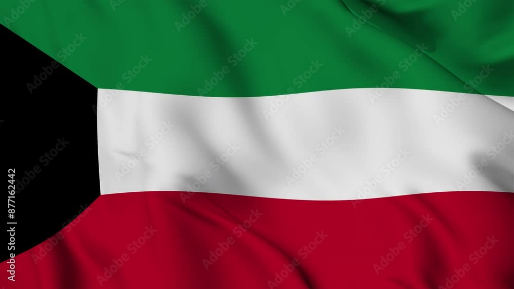 A beautiful view of the Kuwait flag video. 3d flag-waving video. Kuwait flag 4K resolution.