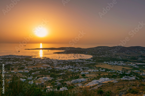 sunset over the sea of Paros Island Greece