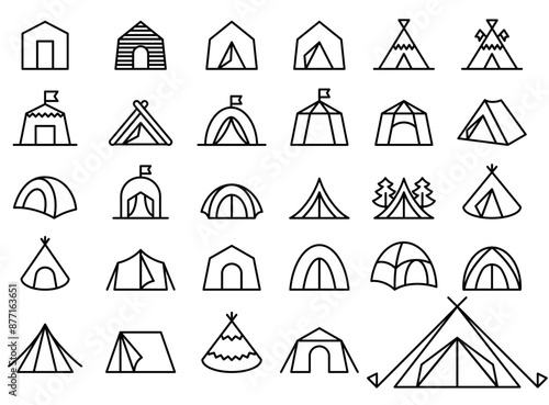 Camping and outdoor tent line icon collection