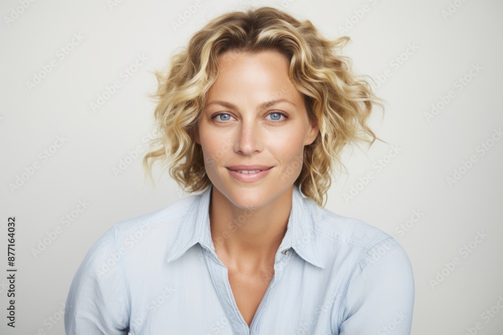 Portrait of a beautiful businesswoman with blond curly hair looking at camera Portrait of a beautiful businesswoman with blond curly hair looking at camera