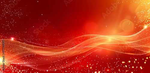Golden waves on dark red background in abstract design, Chinese traditional ornate red and gold lines shiny light background