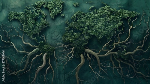 Interconnected Roots Spanning the Globe Highlighting Global Ecosystems photo