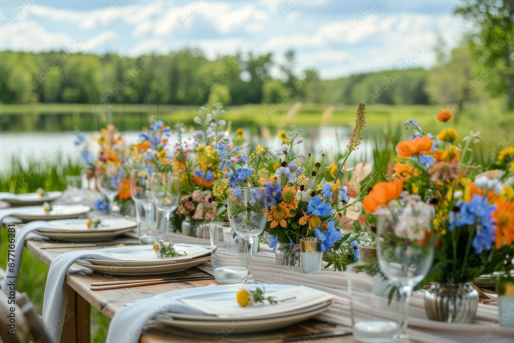 Fototapeta premium Outdoor Table Setting with Floral Arrangements