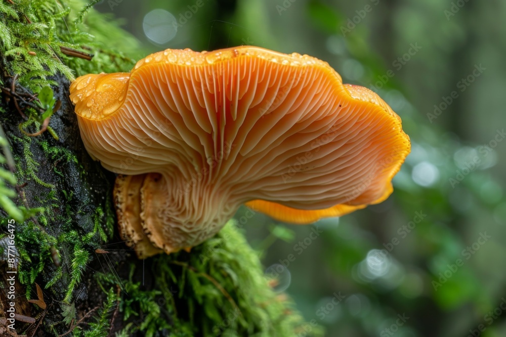Golden Mushroom on Mossy Tree