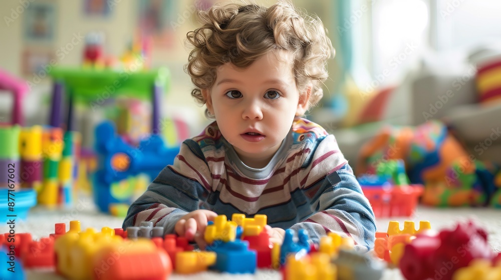 Curious Toddler Playing with Colorful Blocks Curious Toddler Playing with Colorful Blocks