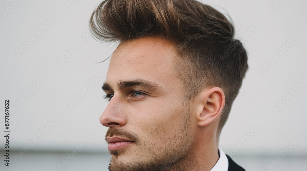 Obraz premium An LGBTQ man with a neat side part, looking professional