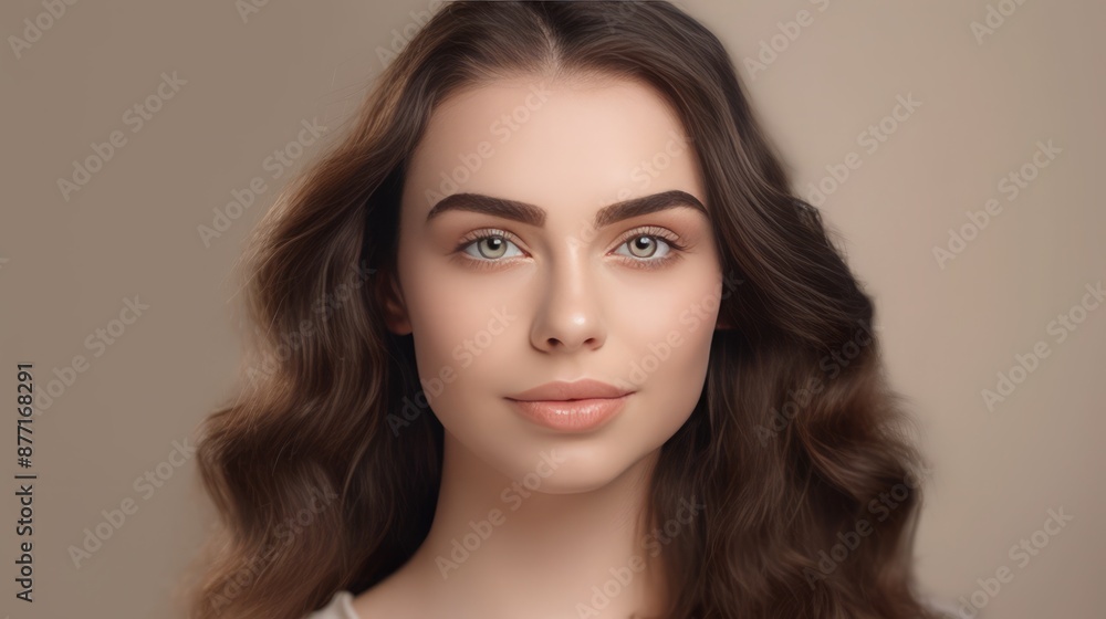 A female model facing the camera, model with beautiful face for cosmetics, isolated blank background A female model facing the camera, model with beautiful face for cosmetics, isolated blank background