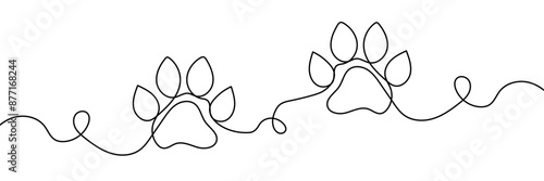 Animal footprint in continuous line drawing style. Line art symbol of animal footprint. Vector illustration. Abstract background