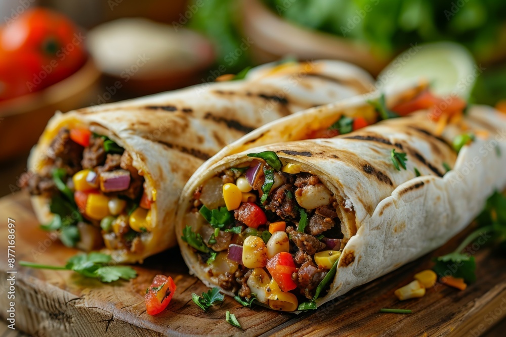 Delicious Grilled Beef Burritos with Fresh Vegetables Delicious Grilled Beef Burritos with Fresh Vegetables