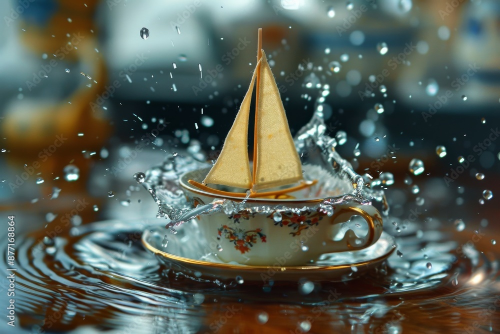 Fototapeta premium Tea Cup Sailboat Splash
