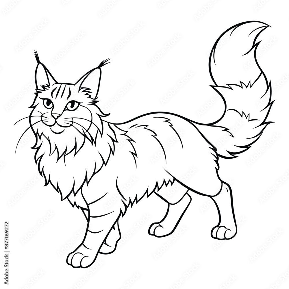Obraz premium Maine coon cat breeds animal pet minimal outline art