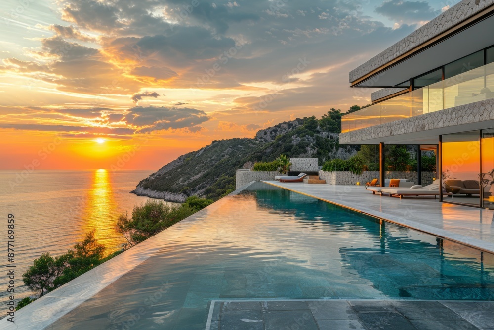 Fototapeta premium Luxury Cliffside Villa at Sunset