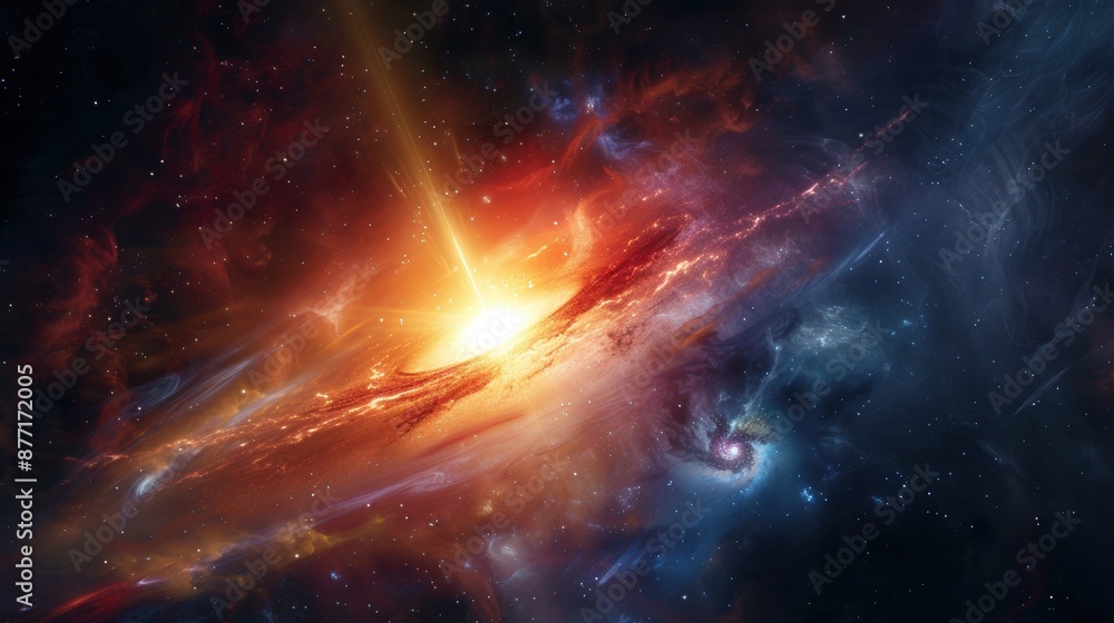Intergalactic Phenomenon: Majestic Quasar Emitting Powerful Energy Jets in Deep Space Intergalactic Phenomenon: Majestic Quasar Emitting Powerful Energy Jets in Deep Space
