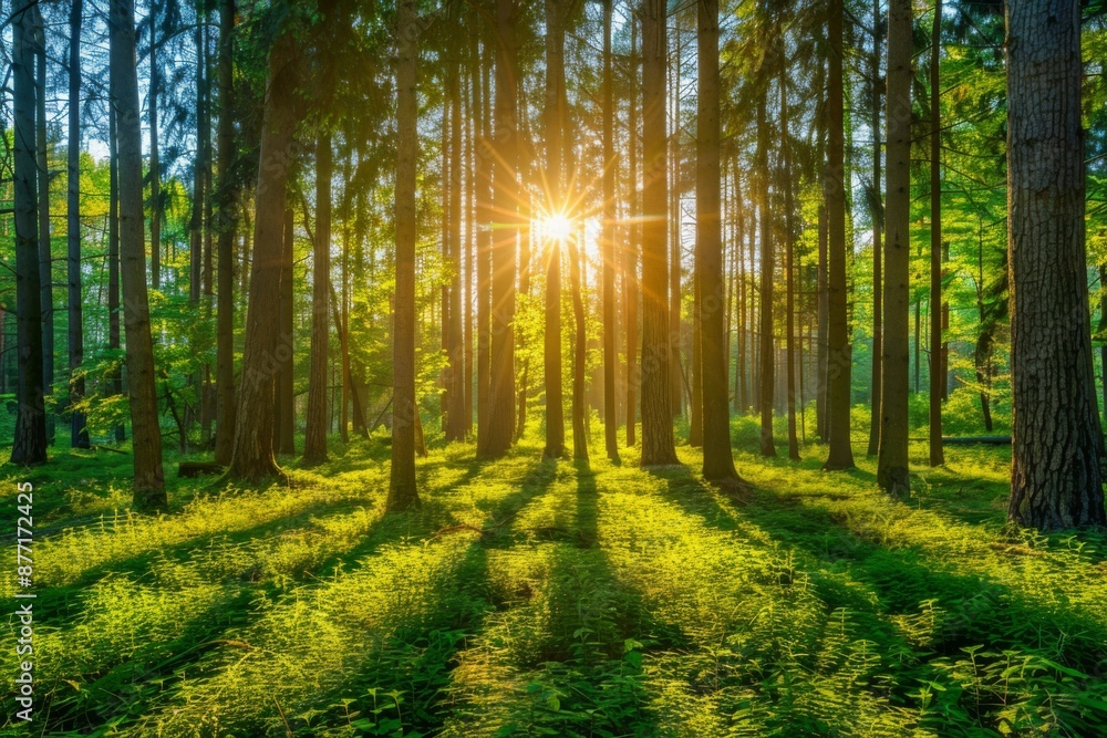 Obraz premium Sunlight Through Forest Trees