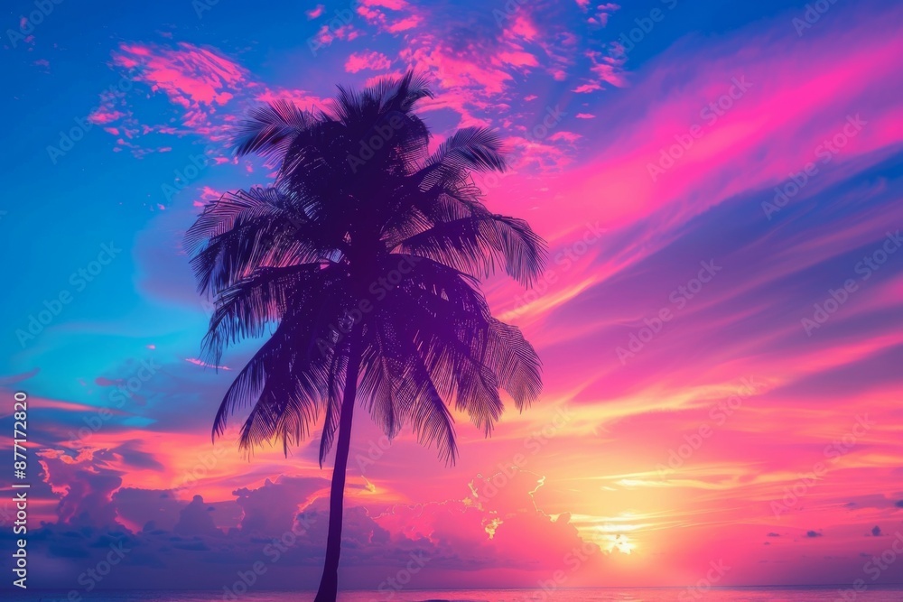 Obraz premium Tropical Sunset with Palm Tree
