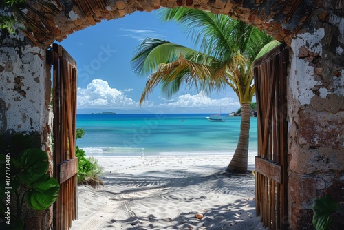 Wallpaper Mural Tropical Paradise Beach View through Rustic Archway Torontodigital.ca