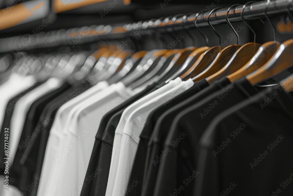Fototapeta premium Clothing Rack with Black and White Shirts
