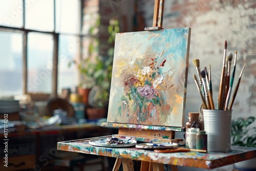 Art Studio with Floral Painting on Easel © Sandu