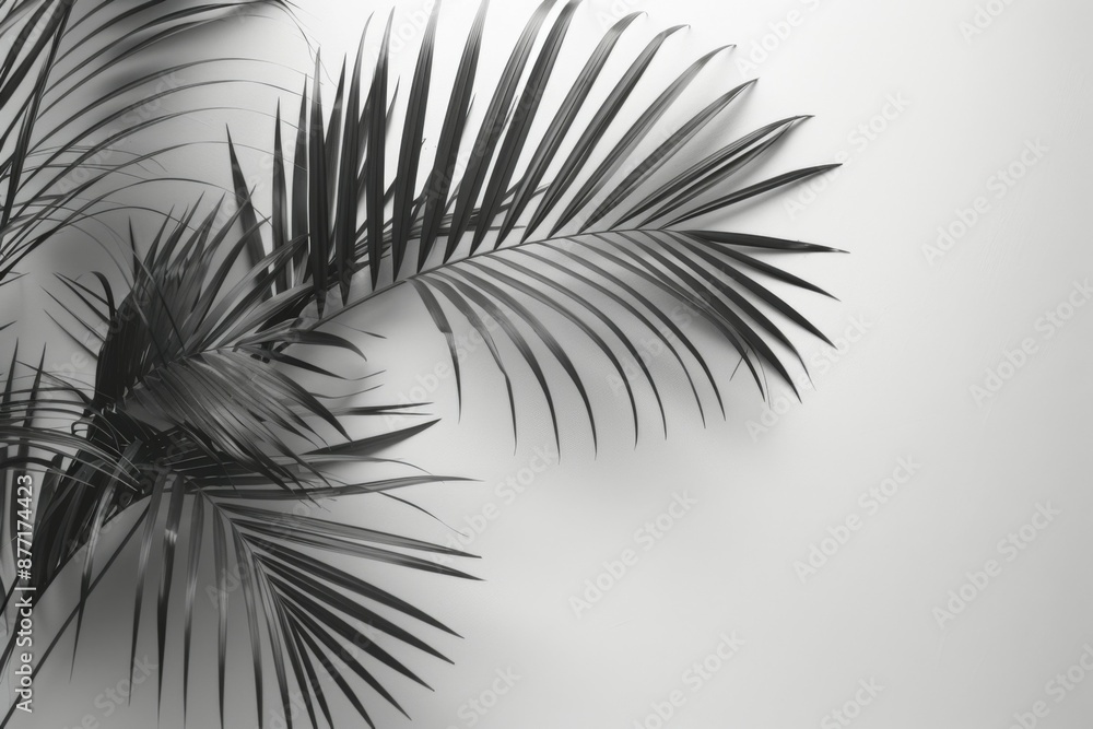 Fototapeta premium Monochrome Tropical Palm Leaves Isolated on White Background