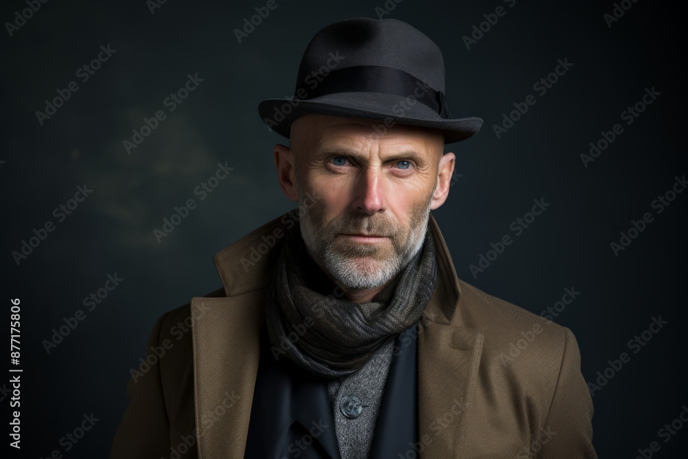 Portrait of a stylish senior man wearing a hat and coat. Portrait of a stylish senior man wearing a hat and coat.