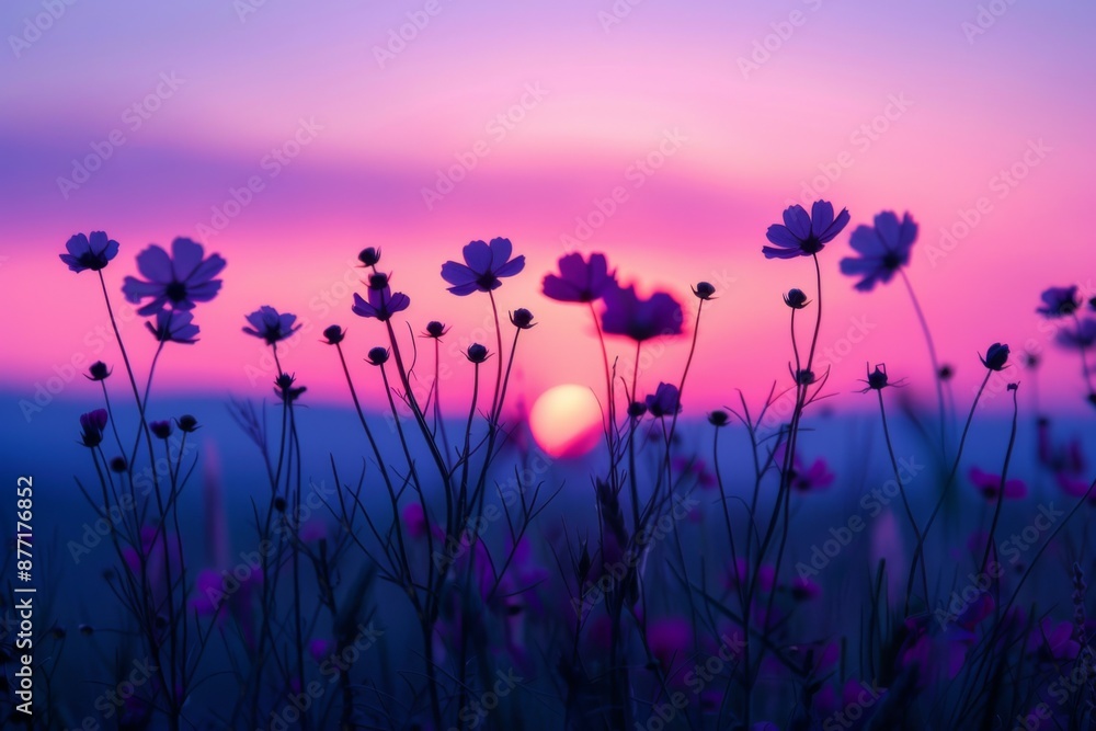 Naklejka premium Beautiful Wildflowers and Sunset