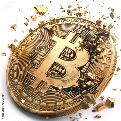 A 3D Bitcoin symbol with intricate gold circuitry design, representing a futuristic and technological theme.