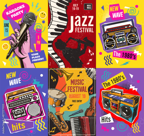 Music hits set flyers colorful