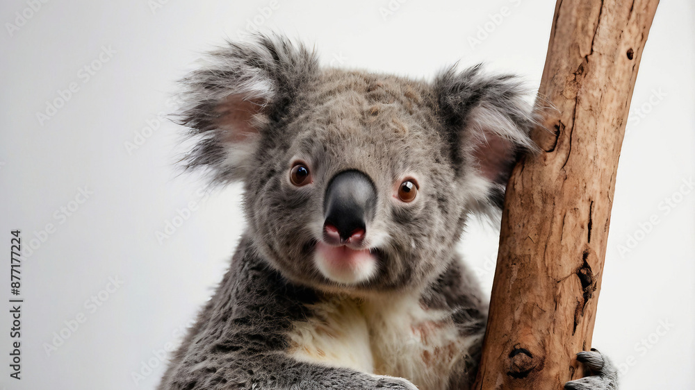 Naklejka premium Cute little koala hugging the tree