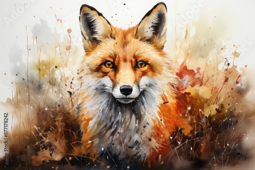 Wallpaper Mural Beautiful Red Fox Watercolor Painting. Handmade painting. Walking Red Fox. No ba, generative IA Torontodigital.ca