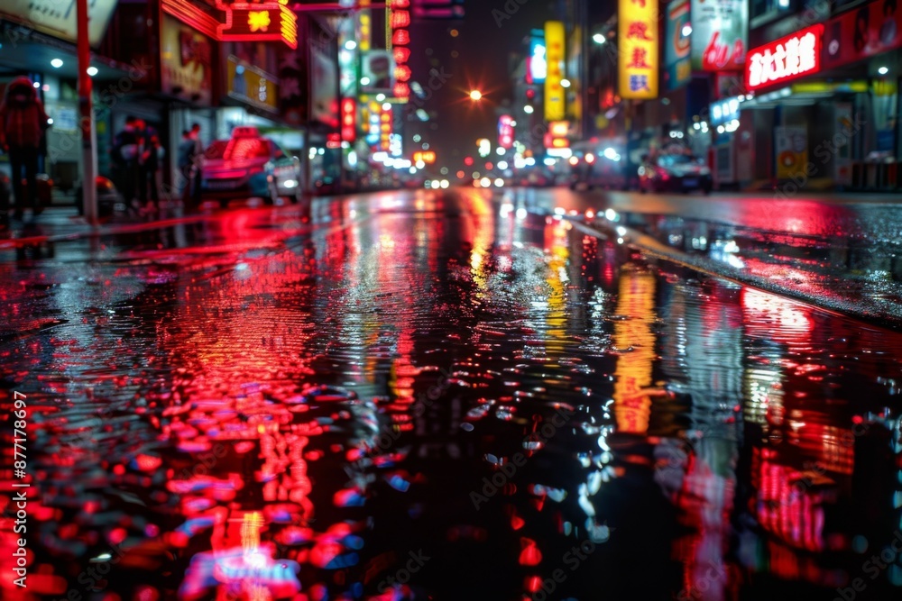 Fototapeta premium Neon Reflections in Urban Nightscape