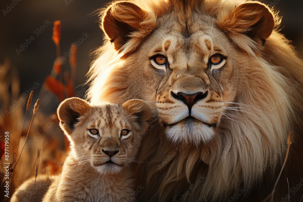 Proud lion and her son, generative IA Proud lion and her son, generative IA