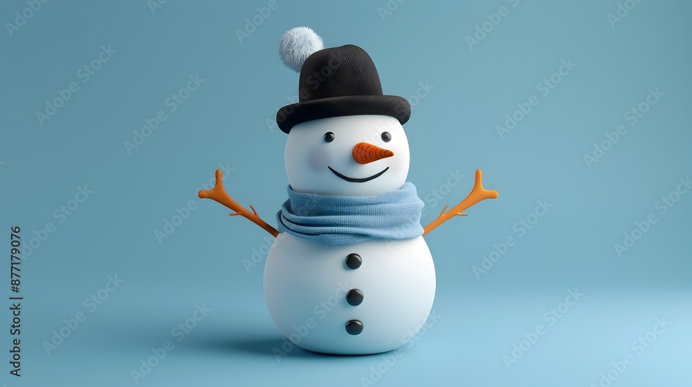 Delightful 3D Smiling Snowman with Carrot Nose in Festive Winter Wonderland Design Delightful 3D Smiling Snowman with Carrot Nose in Festive Winter Wonderland Design
