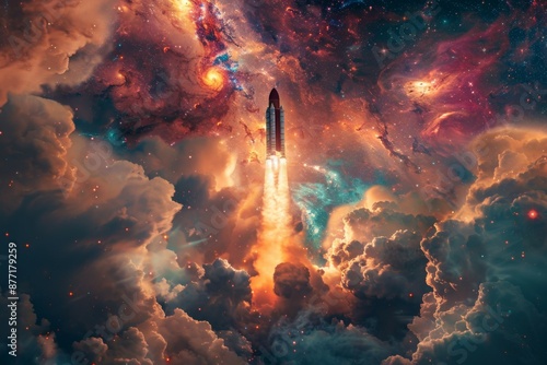 Rocket Launch into Vibrant Nebula © Sandu