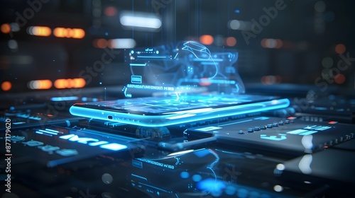 Wallpaper Mural Futuristic 3D Holographic Smartphone Interface,Innovative and Interactive Tech Visualization Torontodigital.ca