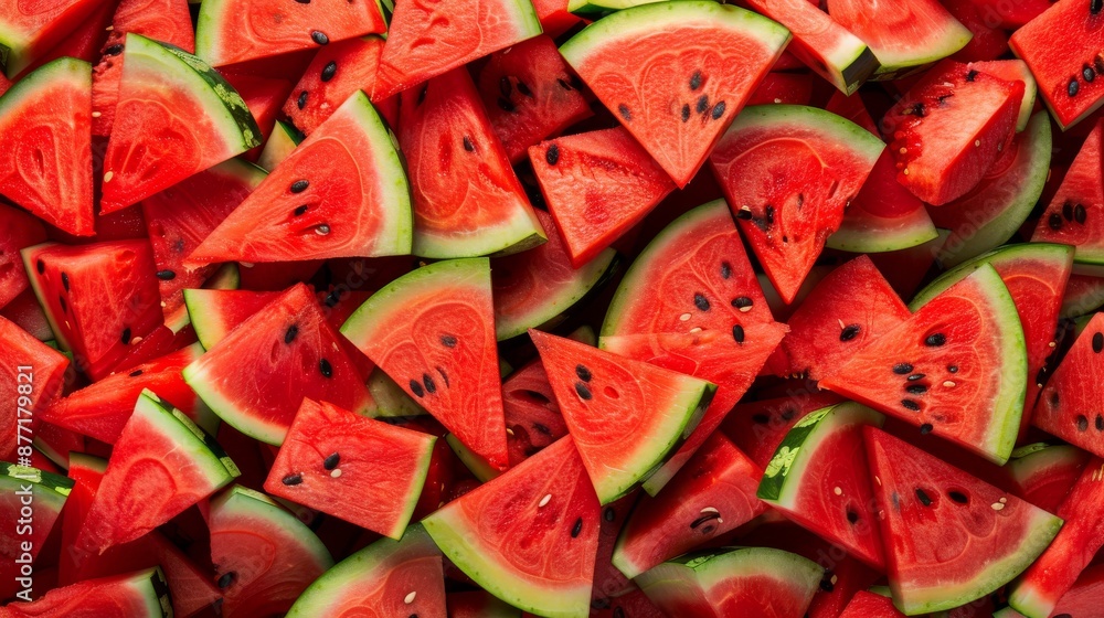 Flat Lay Photo of Watermelon Slices in Full Frame Flat Lay Photo of Watermelon Slices in Full Frame