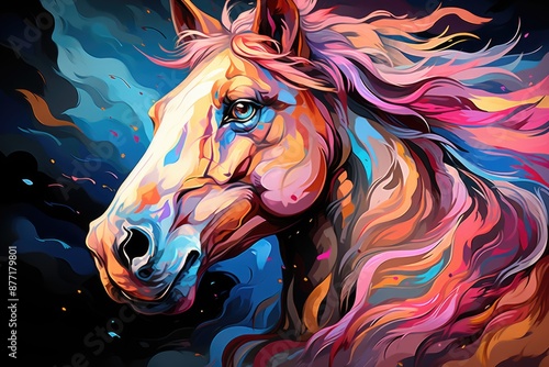A colorful horse portrait, wpap, pop art style, generative IA © JONATAS
