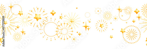 3D star seamless border, vector holiday sparkle frame, New Year Christmas cartoon yellow decoration. Cute night sky banner, greeting birthday firework explosion background. 3D star confetti banner