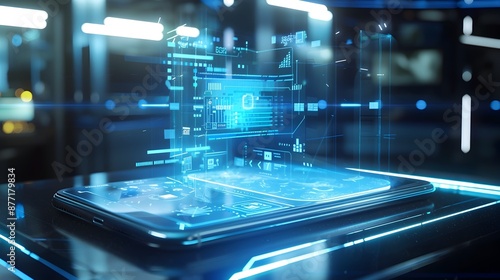 Wallpaper Mural Floating Futuristic Holographic Smartphone Interface Showcasing Tech Innovation Torontodigital.ca