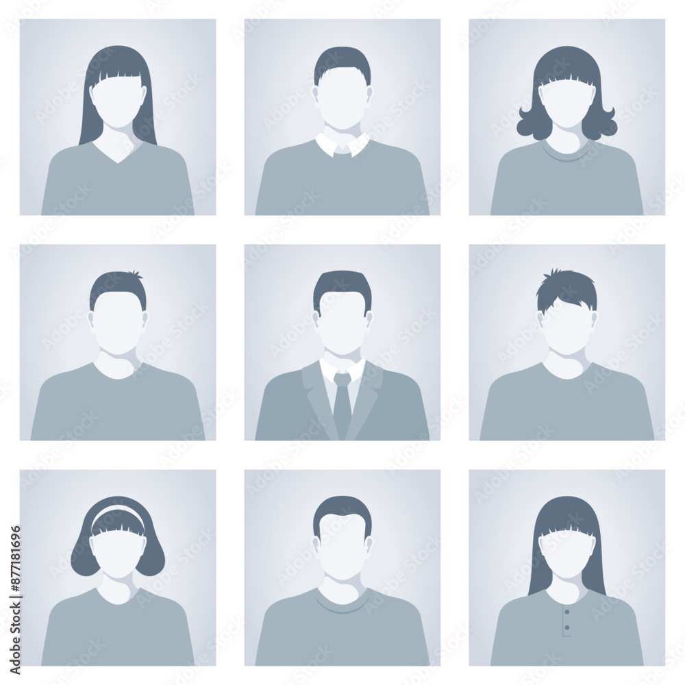 Avatar faceless empty profile picture of man and woman set vector flat illustration Avatar faceless empty profile picture of man and woman set vector flat illustration