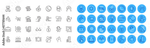 Security agency, Circle area and Inflation line icons pack. Online discounts, Moving service, Best manager web icon. Sun cream, Cashback card, Food delivery pictogram. Question mark, Bra. Vector