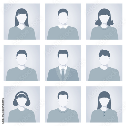 Avatar faceless empty profile picture of man and woman set vector flat illustration