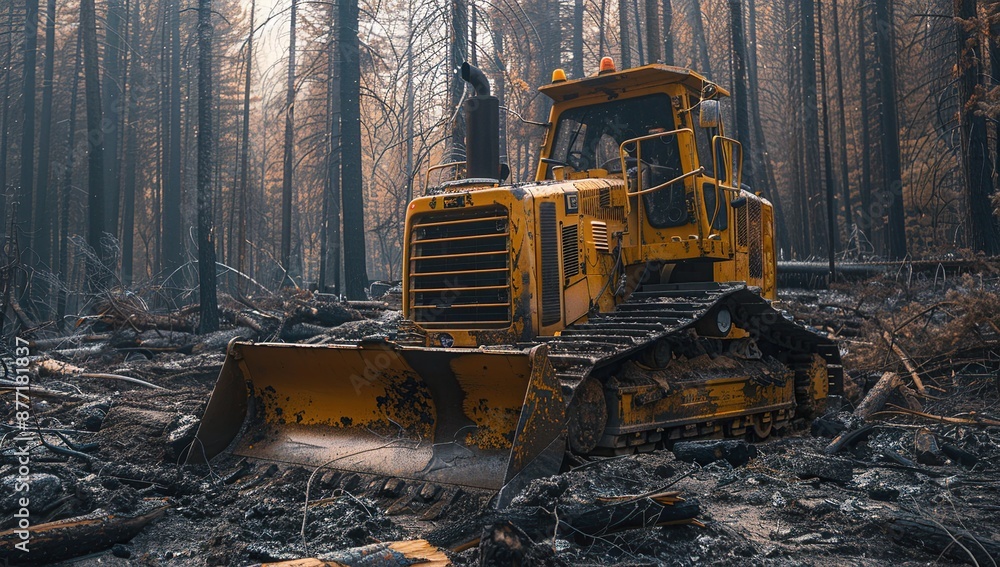 Bulldozer in a Burned Forest Bulldozer in a Burned Forest