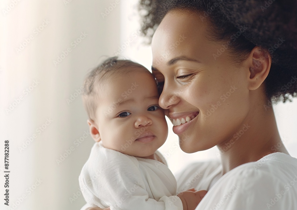 Loving Mother Embracing Her Baby While Smiling in a Sunlit Room Loving Mother Embracing Her Baby While Smiling in a Sunlit Room