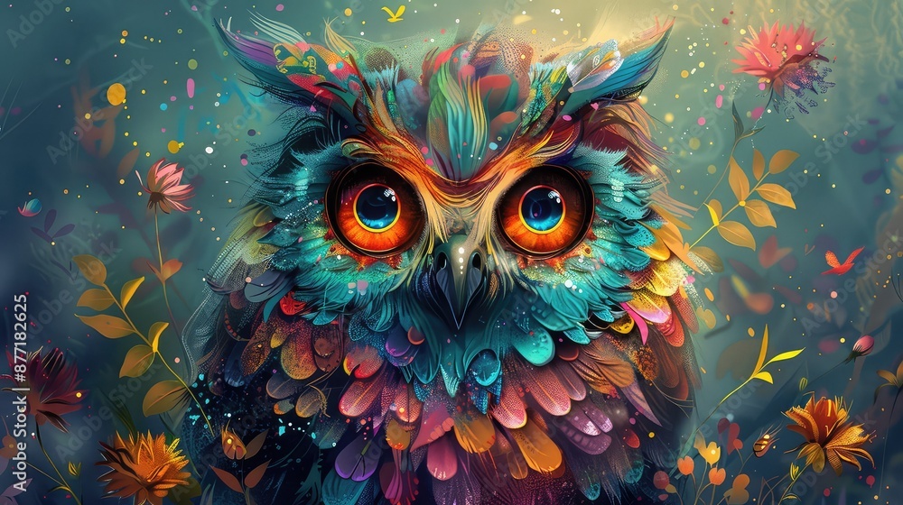 Vibrant Digital Artwork of Enchanting Owl with Mesmerizing Eyes Vibrant Digital Artwork of Enchanting Owl with Mesmerizing Eyes