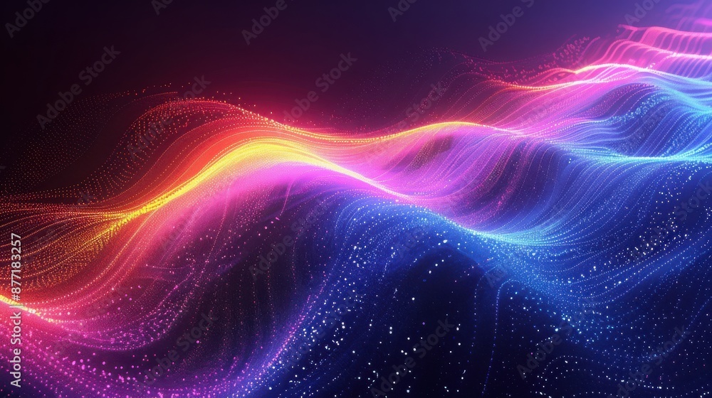 Modern noise abstract background with black, purple, yellow, pink, and lavender colors waves of neon light, for Media design: tech, AI, data, audio, graphics, science, education, sound, neural network Modern noise abstract background with black, purple, yellow, pink, and lavender colors waves of neon light, for Media design: tech, AI, data, audio, graphics, science, education, sound, neural network