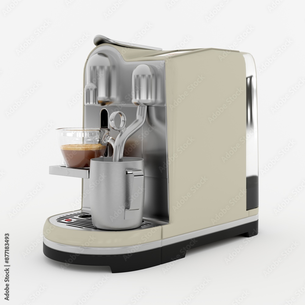 Photorealistic 3d rendering of coffee machine isolated on white background Photorealistic 3d rendering of coffee machine isolated on white background