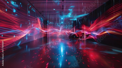 Quantum Computing Art Installation with Dynamic Light Patterns Showcasing the Intersection of Art © pkproject