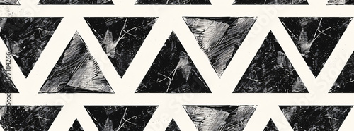 Black and white background with triangles, geometric shapes, hand drawn lines, illustration style, pattern design, high resolution, high detail, high quality