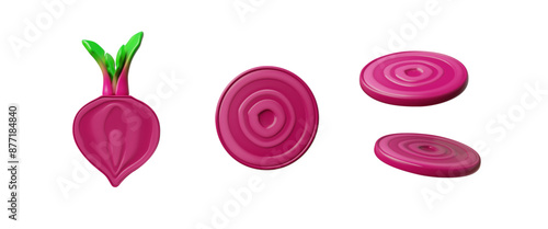 3d set of burgundy beets.