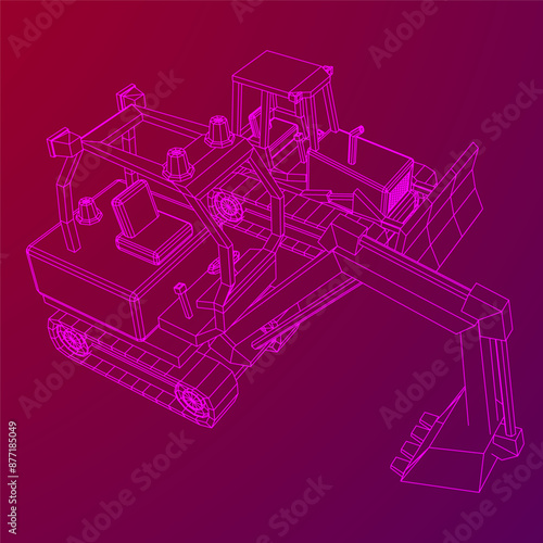 Heavy equipment excavator machine manufacturing power equipment for open pit mining. Wireframe low poly mesh vector illustration
